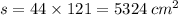 s = 44 \times 121 = 5324 \: {cm}^{2}