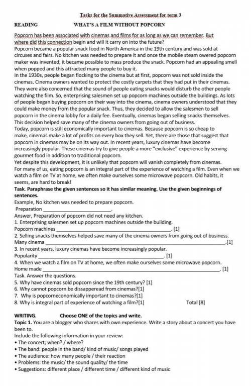 *Reading.* Read the text *What's a film without popcorn*. ✅ *Task1* . _Paraphrase the given sent