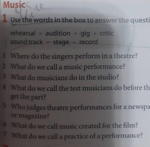 1 Where do the singers perform in a theatre? 2 What do we call a music performance?3 What do musicia