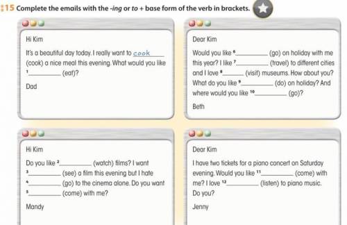 Complete the email with the -ing or to base form of the verb in brackets