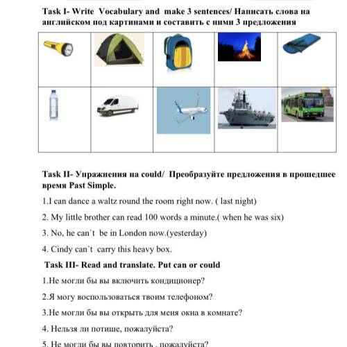 Task 1 Write Vocabulary and make 3 sentences/написать слова на англиском под картинаками и составить