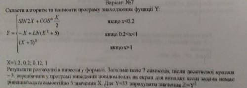 Скласти алгоритм та написати програму знаходження функції Y: