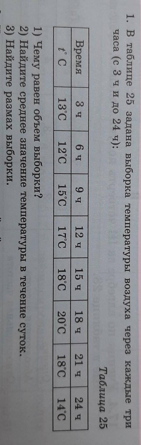 1. в таблице 25 задана выборка температуры воздуха через каждые три часа (с 3 чи до 24 ч):Таблица 25