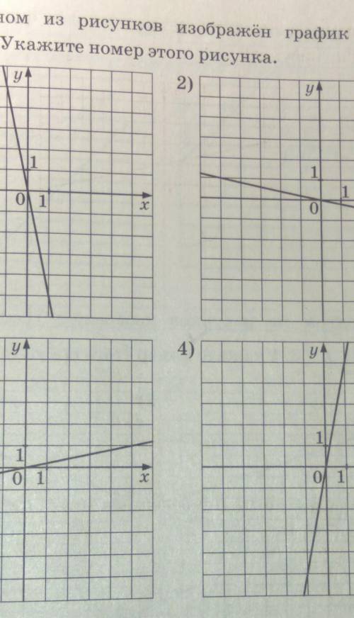 На одном из рисунков изображён график функции у=5х. Укажите номер этого рисунка.​
