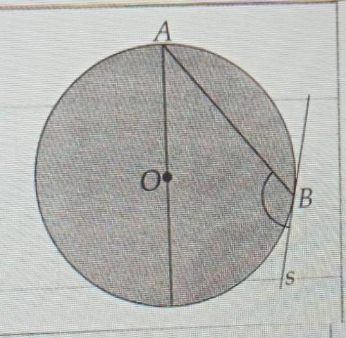 Хорда AB образует с диаметром окружности угол величиной 40°. Найдите угол между касательной s и хорд