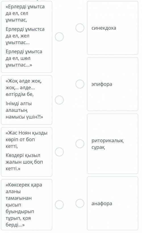 Шығармадағы көркемдегіш құралдарды түрлеріне қарай анықтаныз​