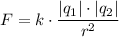 F = k\cdot \dfrac{|q_1|\cdot |q_2|}{r^2}