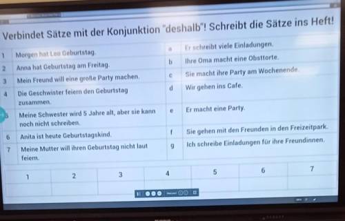 Verbindet Sätze mit der Konjunktion deshalb! Schreibt die Sätze ins Heft! 1aEr schreibt viele Einl