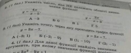 Алгебра 7 клас 2. Укажіть число яке НЕ належить області визначення функції3. Укажіть точку через яку