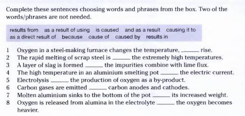 Complete these sentences choosing words and phrases from the box. Two of the words/phrases are not n