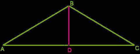 У рівнобедреному трикутнику ABC проведена висота BD до основи AC. Довжина висоти — 8,2 см. Довжина б