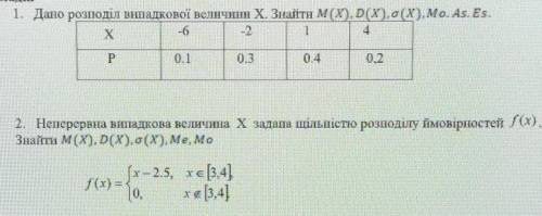 1. Дано распределение случайной величины X. Найти... 2. Непрерывная случайная величина X задана плот