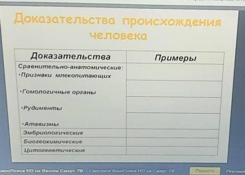 Таблица 'доказательства происхождения человека'​