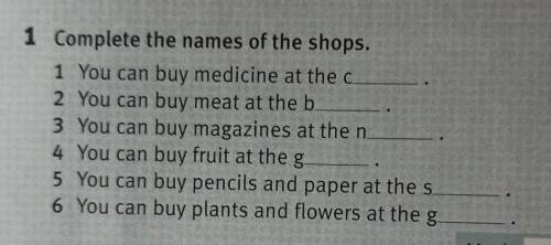 1 Complete the names of the shops. 1 You can buy medicine at the c2 You can buy meat at the b.3 You