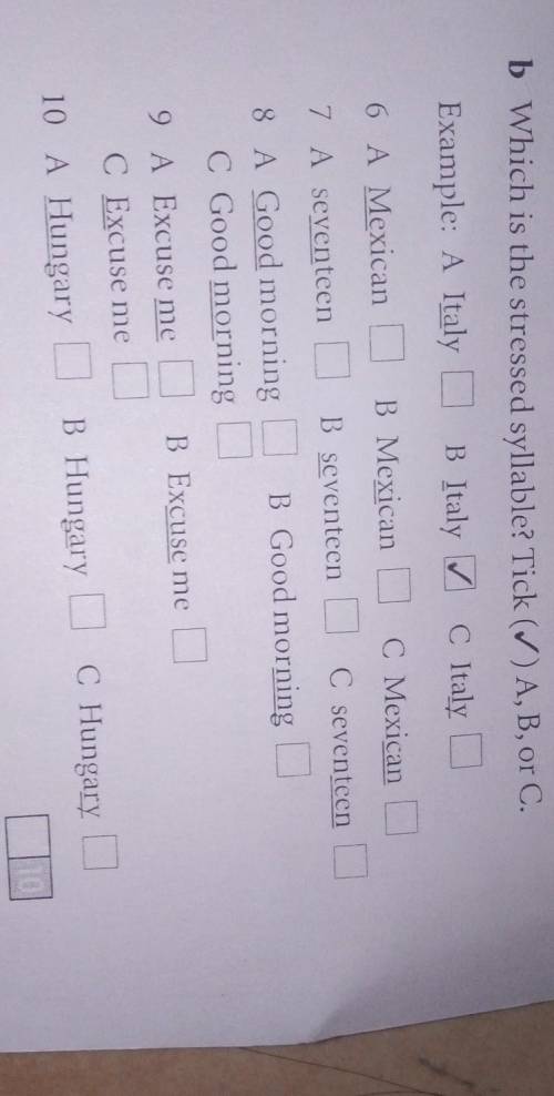 B Which is the stressed syllable? Tick() A,B,or Example A Italy J B Italy Italy6 A Mexican B Mexican