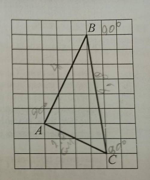 На клетчатой бумаге с размером клетки 1х1 нарисован треугольниу АBС. Найдите сумму углов ABC и ACB.