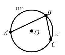 Дана окружность с центром в точке О. Градусная мера меньшей из дуг ab=146 , а градусная мера меньшей