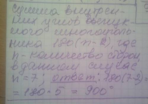 Обчисліть суму внутрішніх кутів опуклого 7-кутника.