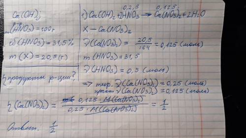 Кальцій гідроксид прореагував з розчином нітратної кислоти масою 100 г з масовою часткою 31,5% Утвор