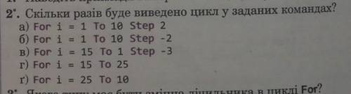 Скільки разів буде виведено цикл у заданих командах? ​