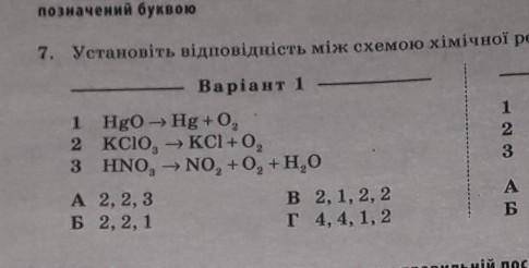 Установіть відповідність між схемою хімічної реакції та послідовністю коефіцієнтів у ній ​