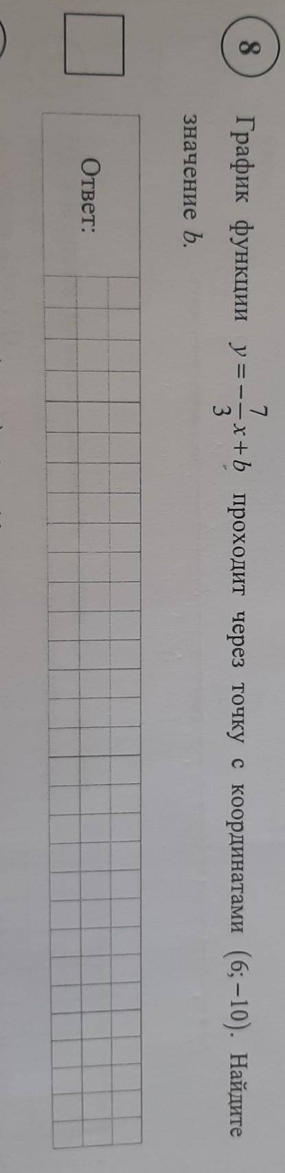 7 8График функции y = -- x+b проходит через точку с координатами (6; — 10). Найдите3значение b.ответ