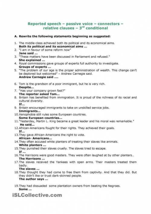 Reported speech, passive voice, connectors, relative clauses and 3rd conditional