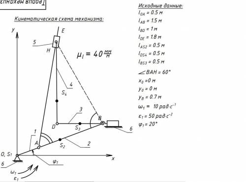Как найти функцию зависимости угла EDB от φ1 в механизме? Предполагается, что φ1 изменяется. Длины о