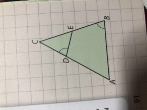 Дано:уголABC=углуCDE,причём CE=4см,DC=3см,AD=5см и DE=2,5см. Вычисли длины отрезков AC,AB и BE,а так