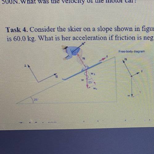 Task 4. Consider the skier on a slope shown in figure below. Her mass including equipment is 60.0 kg