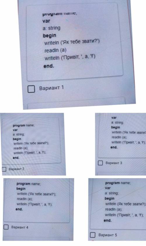 Виберіть правильні варіантизапису програми. Оберітьдекілька варіантів​