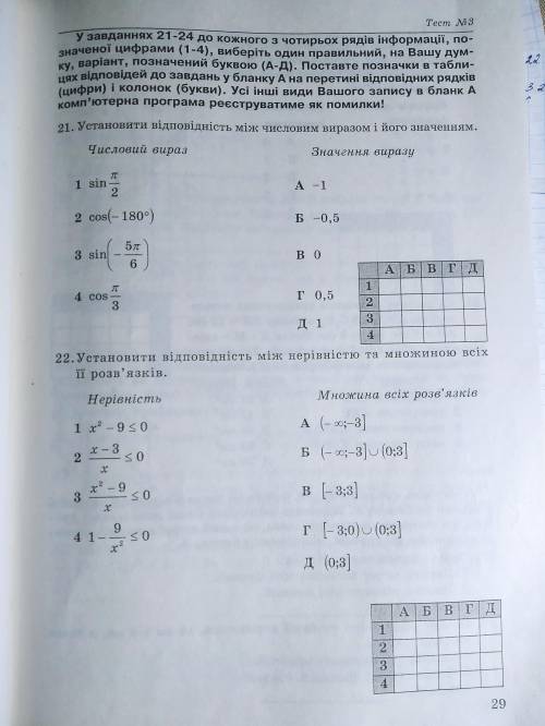 Установіть відповідність між нерівністю та множиною всіх її розв'язків