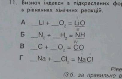 ХИМИЯ. 7 КЛАСС Визнач індекси в підкреслених формулах. Постав де потрібно, коефіцієнти в рівняннях х