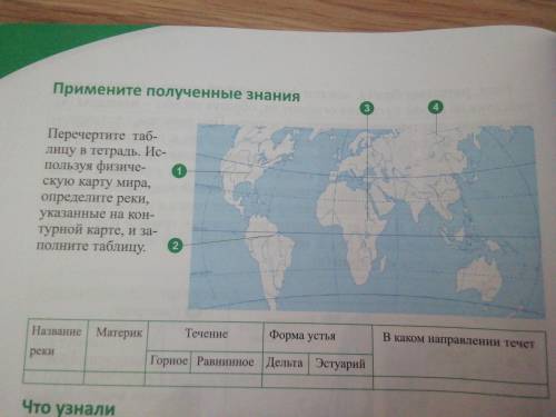 Перечертите таблицу в тетрадь. Используя физическую карту мира определите реки указанные на на конту