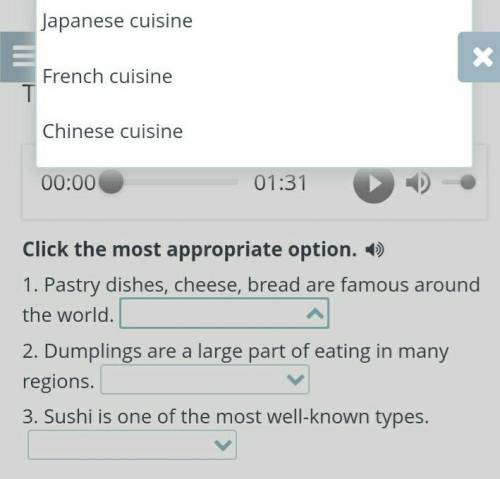 Click the most appropriate option.  1. Pastry dishes, cheese, bread are famous around the world.2. D