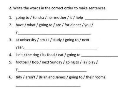 Write the words in the correct order to make sentences. ​