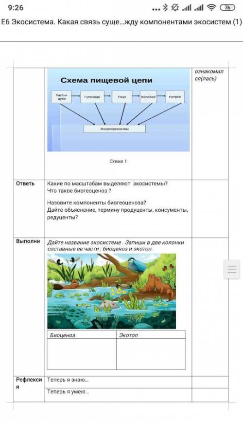 Выполни Дайте название экосистеме. Зариши едве колонки составные ее части: биоценоз и экотоп.Биоцено