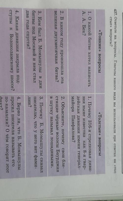 437.ответьте на вопросы. Глаголы какого вида вы использовали при ответах на толстые вопросы?​