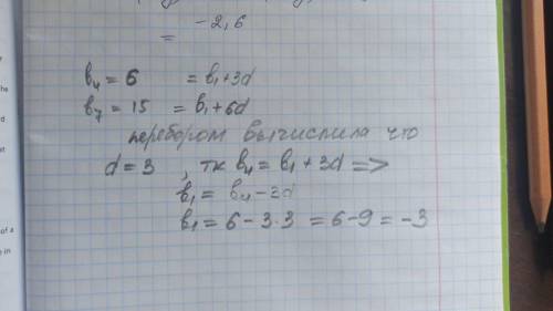 Знайдіть перший член арифметичної прогресії , якщо , b4=6, b7=15.