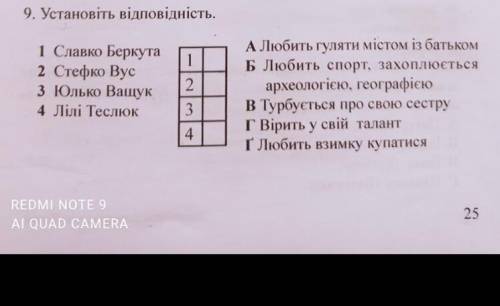 Установити відповідність. (О.Довженко, Н.Бічуя) 8 клас