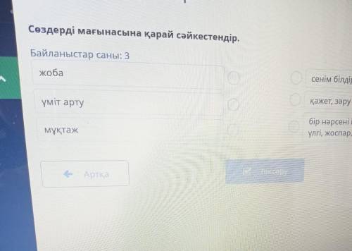 Ел ертеңі – білімді жастар Сөздерді мағынасына қарай сәйкестендір.Байланыстар саны: 3жобасенім білді