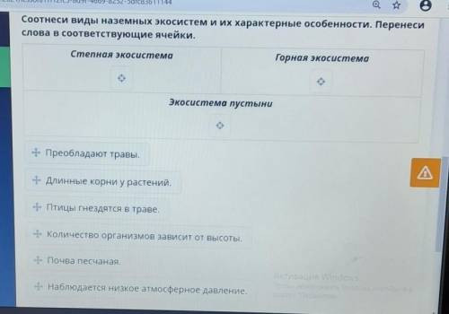 Соотнеси виды наземных экосистем и их характерные особенности перенести слова в соответствующие ячей