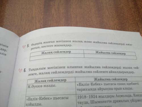 Өздерің жазған мәтіннен жалаң және жайылма сөйлемдерді ажыратып кестеге жазыңдар