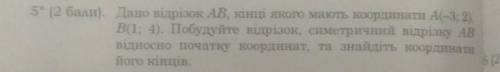 Дано відрізок AB, кінеці якого мають координати A(-3:2)B(1:4). Побудуйте відрізок, симетричний відрі