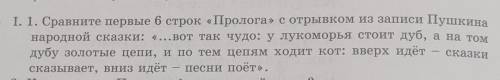 5 класс ༼ᴼل͜ᴼ༽ СРАВНИТЕ первые 6 строк пролога с отрывком из записи Пушкина народные сказки: ...в