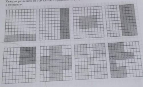 Задание №1 для выполнения в группах: Квадрат разделили на 100 клеток. Определите по рисункам, закраш