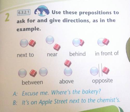 6.3.2.1 2Use these prepositions toask for and give directions, as in theexample.Cnext tonearbehindin