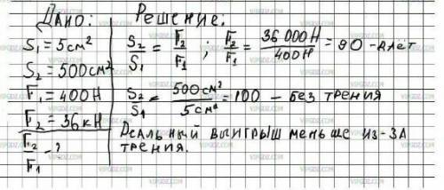 Какой должна быть площадь большего поршня гидравлического пресса, чтобы выигрыш в силе составил 1/2,