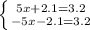 \left \{ {{5x+2.1=3.2} \atop {-5x-2.1=3.2}} \right.