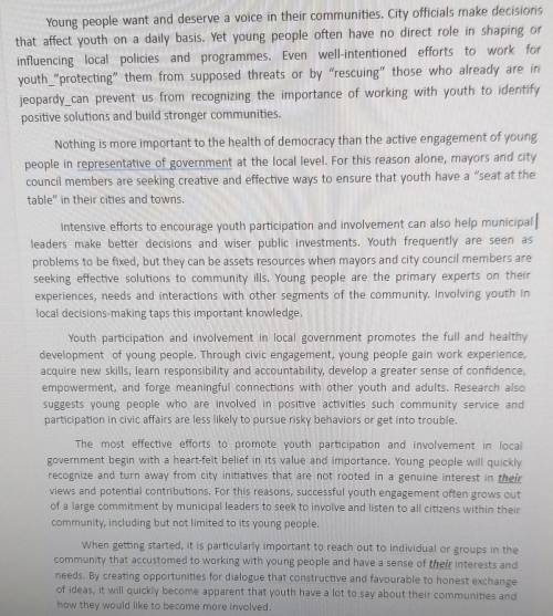 Task 2. Comprehension questions A. In which paragraphs do the following ideas appear?1 The youth don